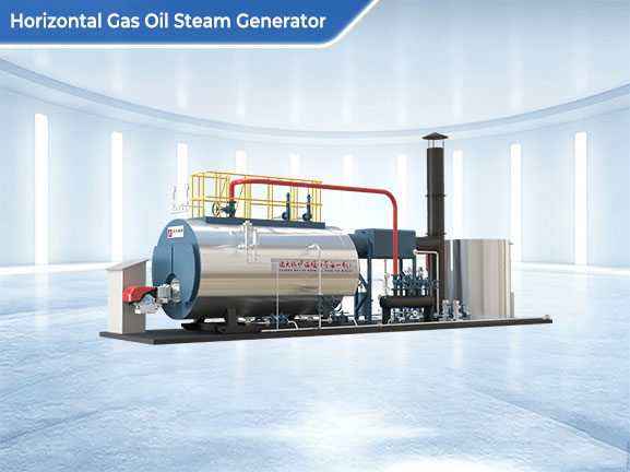 horizontal steam generator boiler fueled by gas diesel dual fuel
